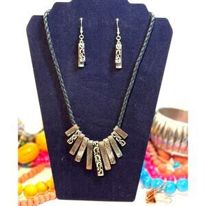 Statement Necklace & Earring Set | Mixed Metal + Patina Finish